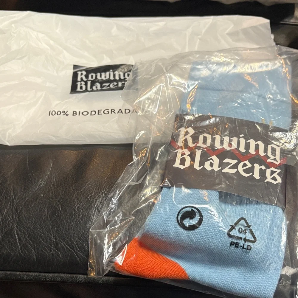 Rowing Blazers Blue Socks with Orange Snail Design - Picture 4 of 4